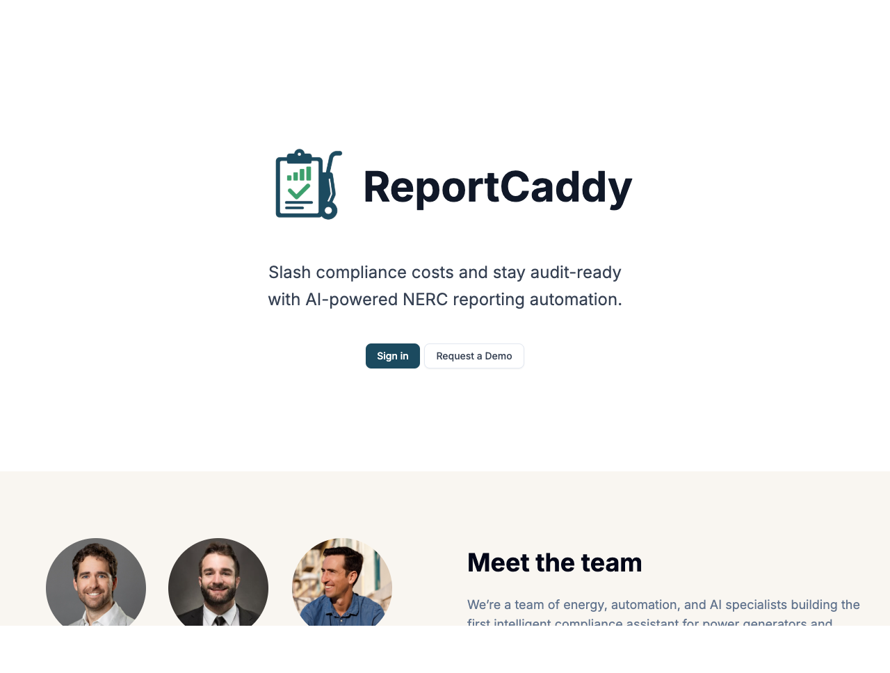 Full-page screenshot of Report Caddy A.I.